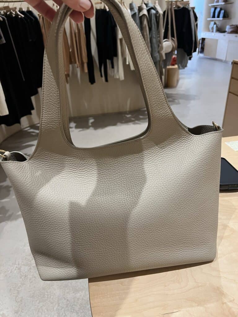 Close up of the perfect bag, the Cuyana leather tote. 