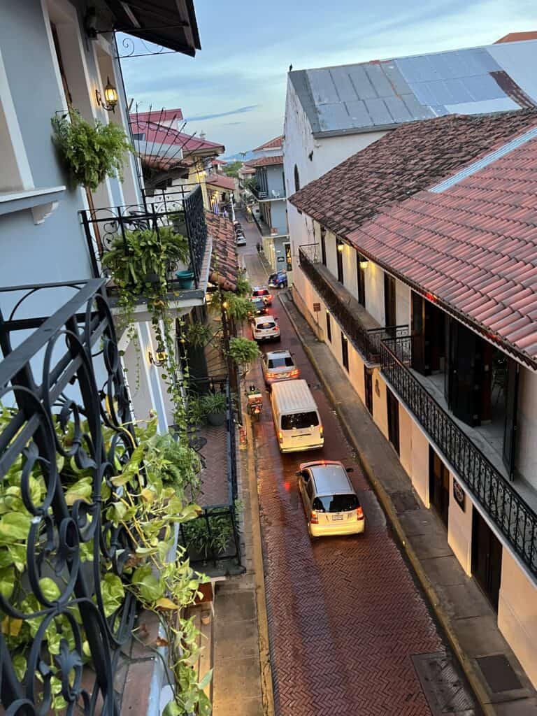 View from a balcony of a street in old town Panama City