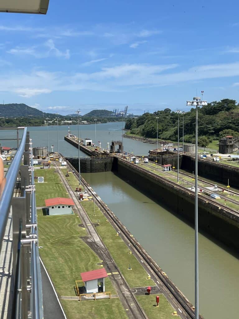 View of locks looking up the Panama Canal