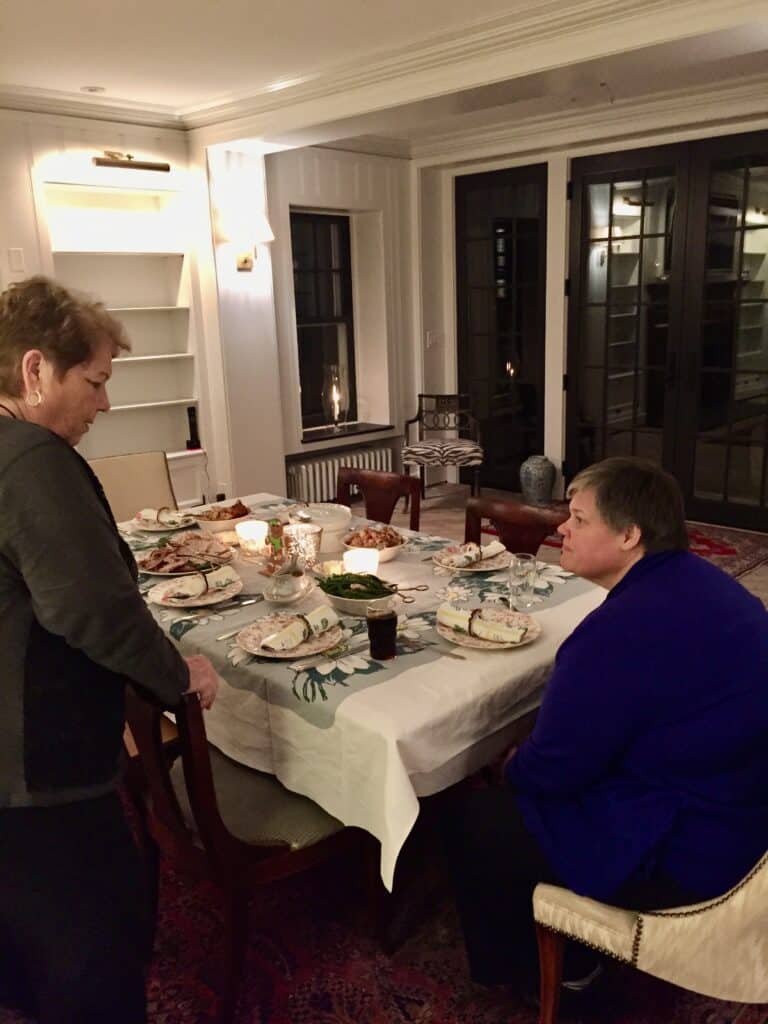 Another view of the Thanksgiving table in the new, light open family room. 