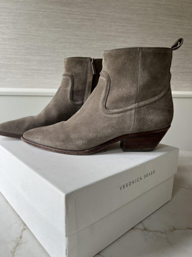Photo of beige suede boots.