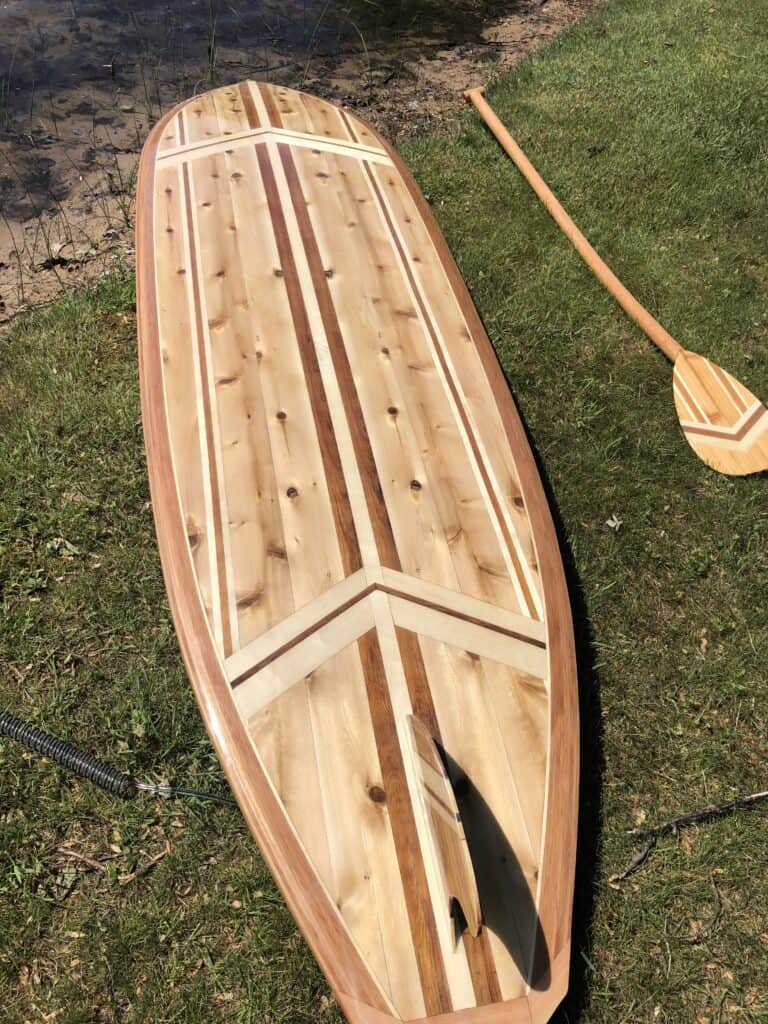 Custom wood paddleboard by Little Bay Boards of Petosky, Michigan.