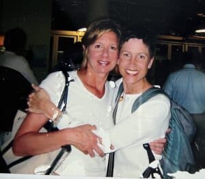 Jennifer and Elizabeth taken at O'Hare airport upon her return from a trip to Africa.