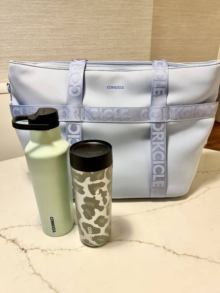 Photo of Corkcicle cooler, coffee tumbler and sport canteen. 