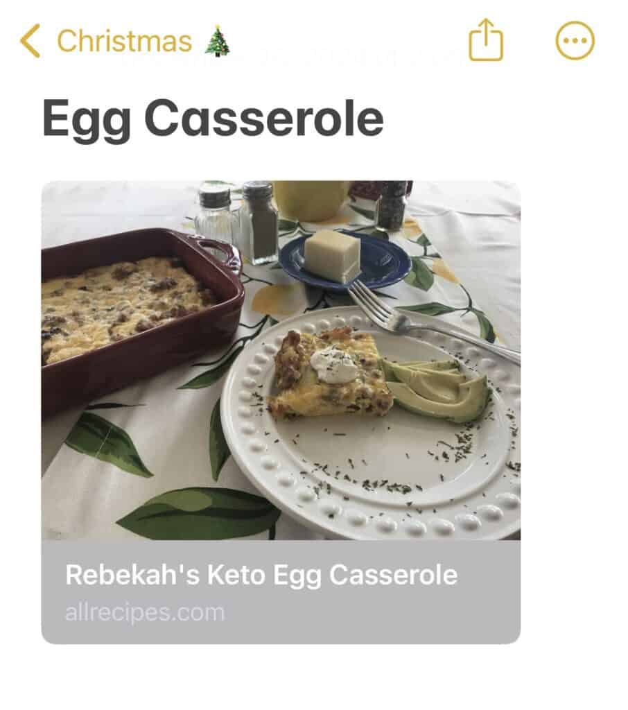 Image of the Keto Egg Casserole that plays a key role in the stress free holiday menu. 