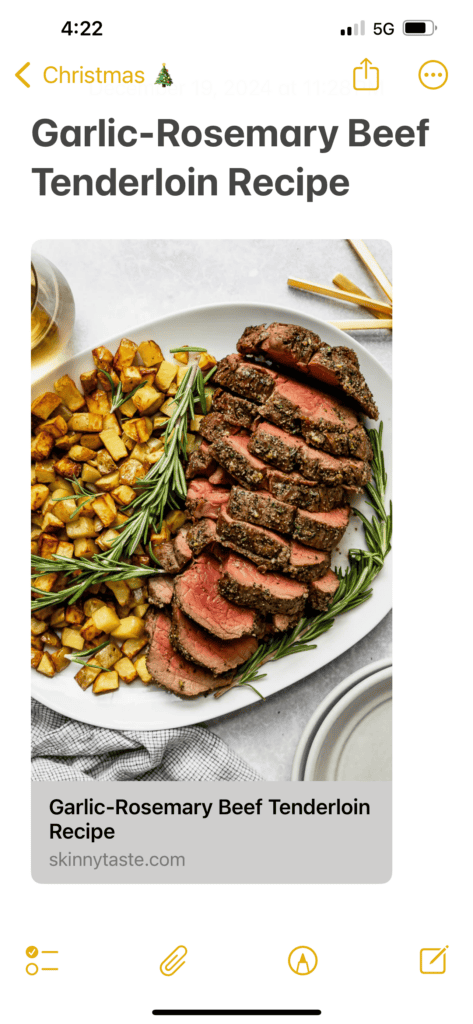 Photo and link to the recipe for Garlic-Rosemary Beef Tenderloin, a showstopper for Christmas dinner. 