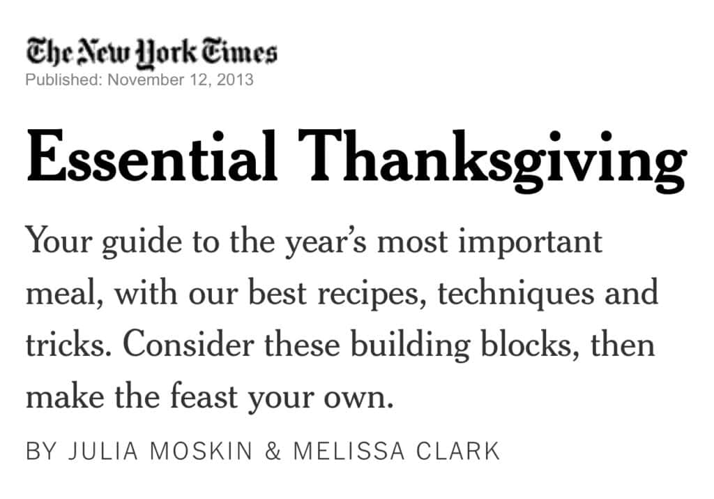 A liked picture of the NYT Essential Thanksgiving recipes that are key to my Thanksgiving game plan.