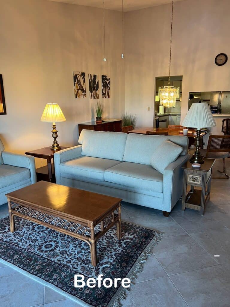 Before of the living room in our Venice, Florida villa.