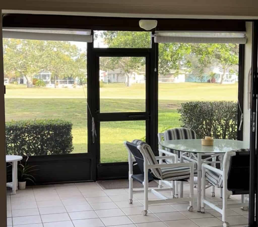 View of the golf course from the screened-in "lanai",